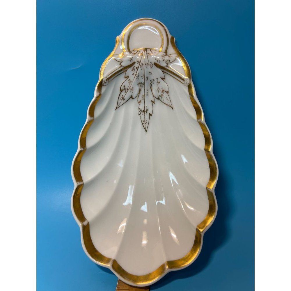 Vintage Kaolena California Pottery Trinket Jewelry Dish Porcelain Gold Leaf MCM